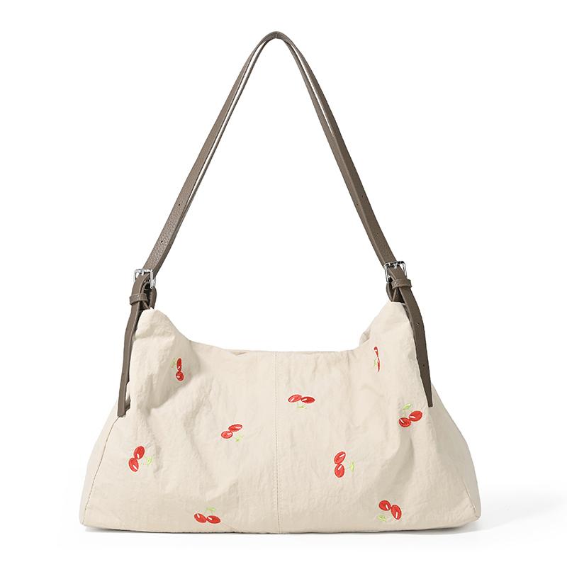 Tote Bag Women s Large Capacity Cherry Embroidery Commuter Bag Multi-function Shoulder Bag бежевый