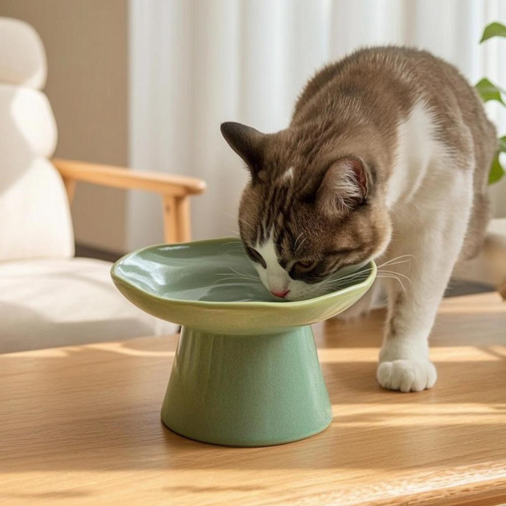 Raised Cat Bowl Glazed Food Dishwasher Safe for Indoor