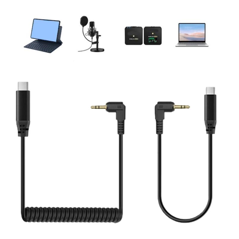 Right Angle 3.5mm Male to USB C Male Audios Cable HiFi Sound Transmission for Smartphones Tablets Laptops Coiled/Straight