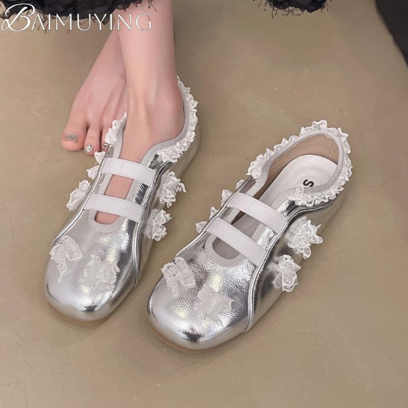 Lace Women Ballet Flat Sandals Square Toe Marie Janes Shoes Woman Loafers 2025 Trend Summer Dress Soft Leather Elegant Zapatos