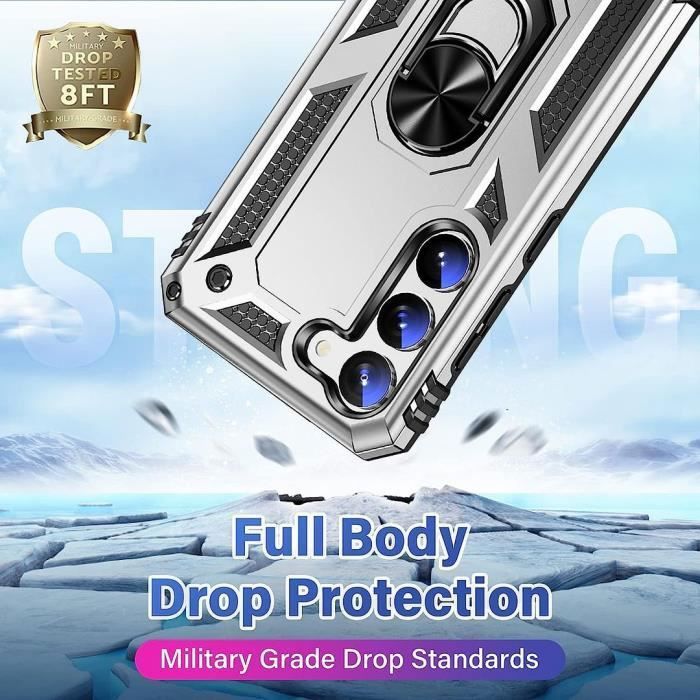Coque pour Samsung Galaxy S23 FE - Argenté - Antichoc Renforcé - Support 360°