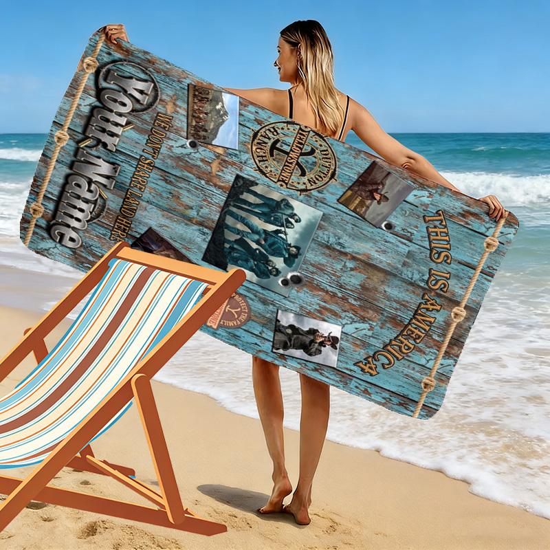 Name Custom Western Series Yellowstone Print Beach Towel, Large Soft Quick Dry Towel for Beach Camping Swimming