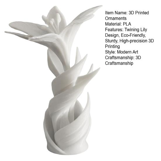 3D Printed Lily Flower Sculpture, Modern Intertwined White Floral Art, Unique Wedding Anniversary Gift for Couple, Elegant Home Decor for Living Room,