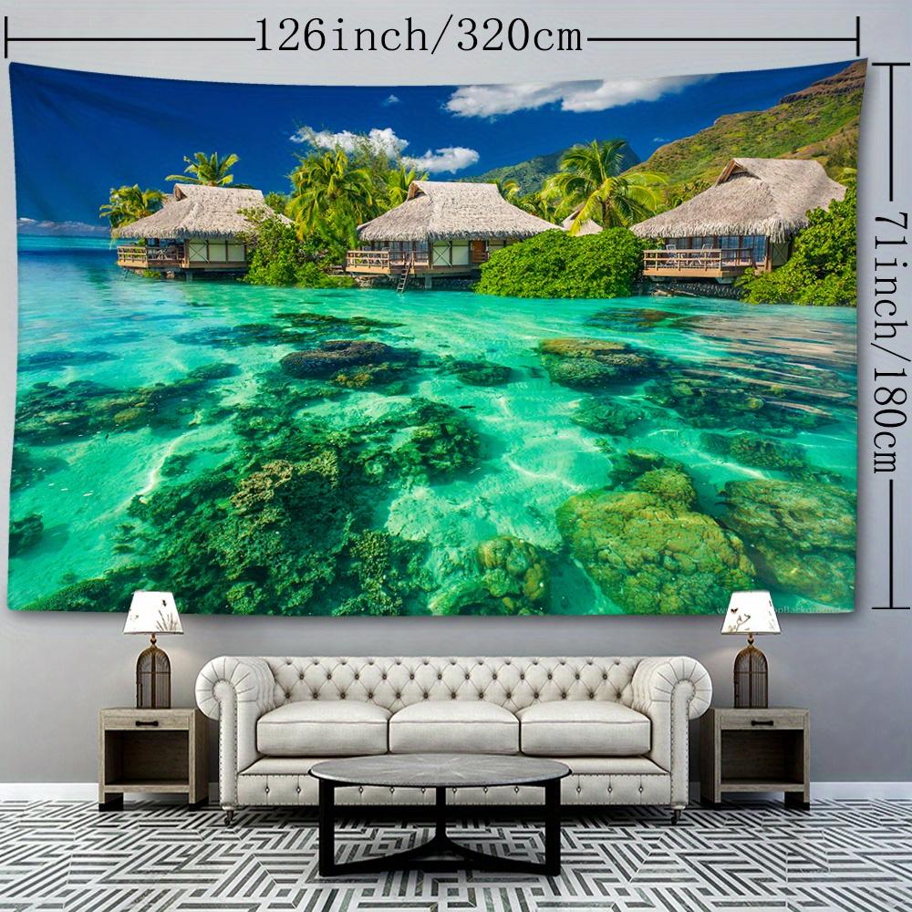Tropical Ocean House Tapestry, 126x320 Inches, Polyester, Soft and Flat, High-Quality Fabric, No Power Required, Woven, Natural Style Wall Hanging for