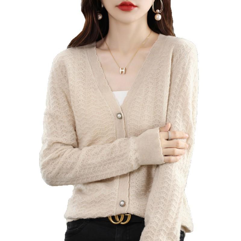 Women's Stylish Loose V-Neck Wool Cardigan Sweater, Autumn/Winter 2025 Collection