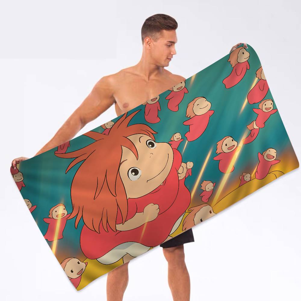 Japanese Cute P-Ponyo Movie on The Cliff Microfiber Blanket Quick Drying Beach Oversized Super Absorbent Pool Towel Blanket