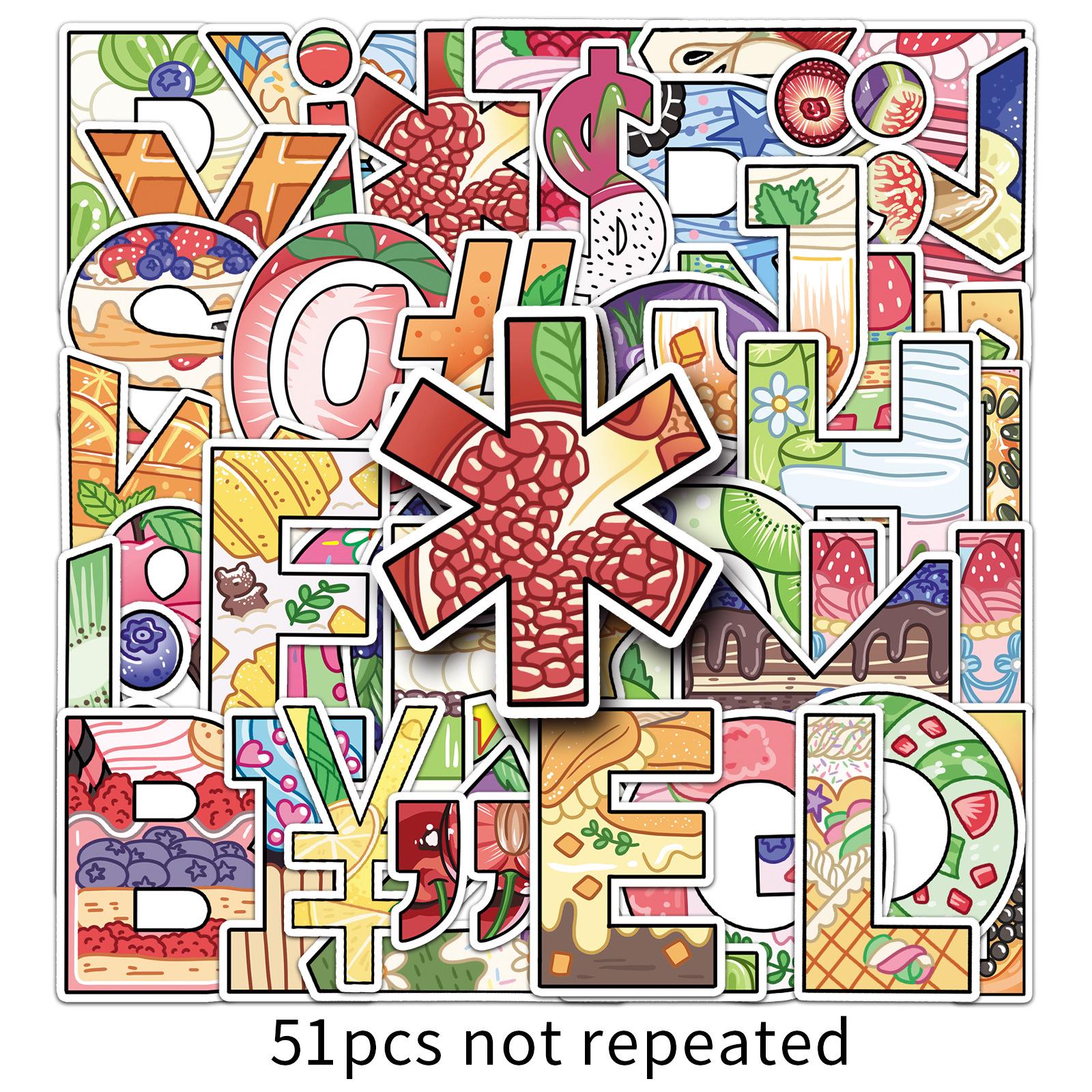 51 Cartoon Letter and Graffiti Stickers - Cute, Personalized, Waterproof for Phone Cases & Suitcases