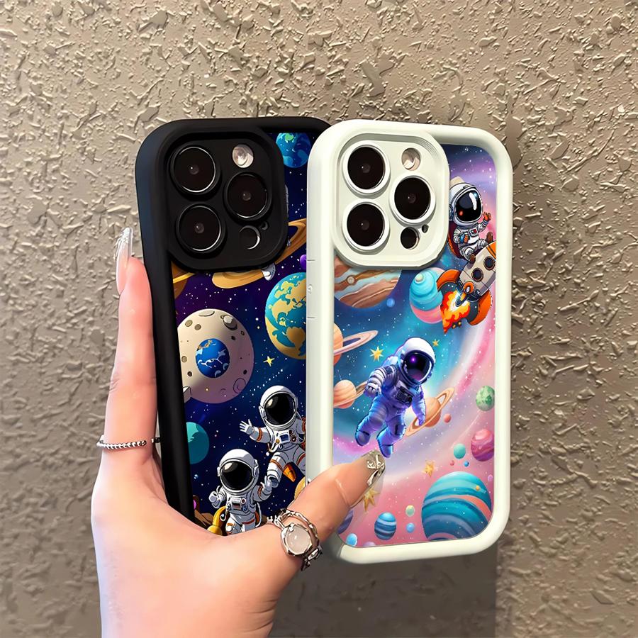 Cute Cartoon Astronaut Phone Cover Case for iPhone 17 Pro Max 17e 14 13 11 12 Pro 16 Air 15 Plus