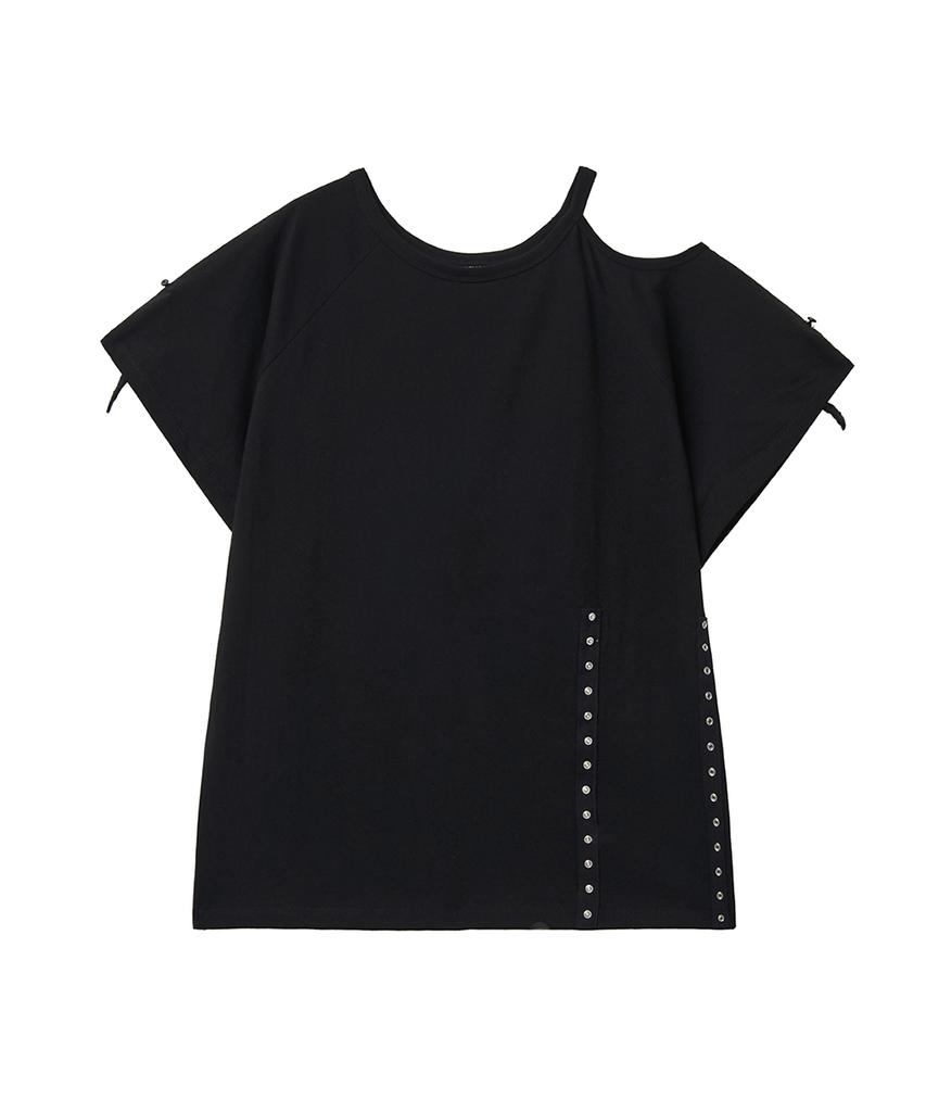 Lense One Shoulder Line Snap Tee Black