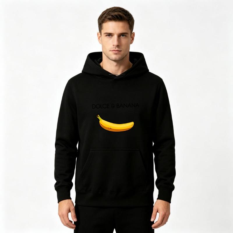 Men White DTF Printed Funny Cartoon Banana Letter Hoodie Casual Loose Long Sleeve Hooded Sweatshirt Fashion Streetwear Pullover Tops For Daily Wear