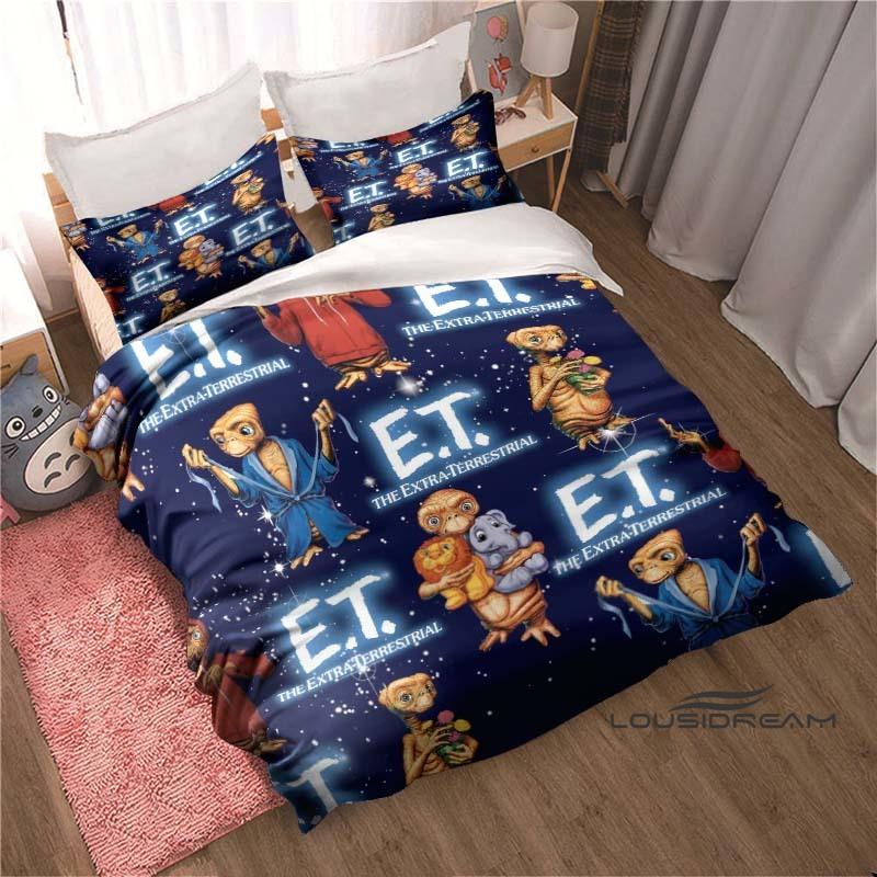 "E.T. Ensemble de literie 3 pièces « E.T. l'Extra-Terrestre » avec imprimé dessin animé — Housse de couette et taies d'oreiller | Convient aux adolescents et aux enfants