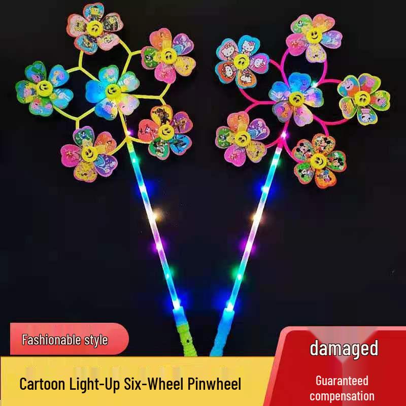 

Красочная светящаяся шестиколесная вертушка - детский уличный фестивальный подарок и игрушка