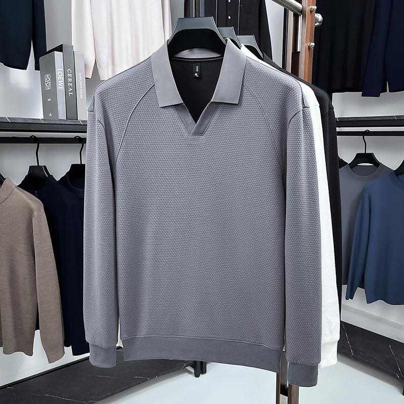 Luxury Quality Men'S V-Neck Hoodie Autumn New Solid Color Lapel Long Sleeve Shirt Business Classic Versatile Fashion Menswear