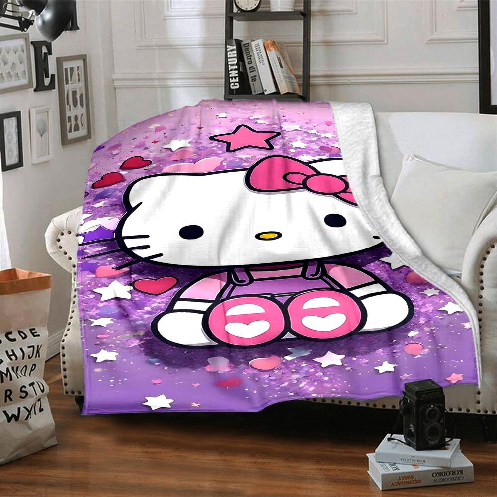 1pc Purple, stars, Kitty blanket Lightweight Flannel Throw for Sofa Bed Travel Camping Livingroom Office Couch Chair