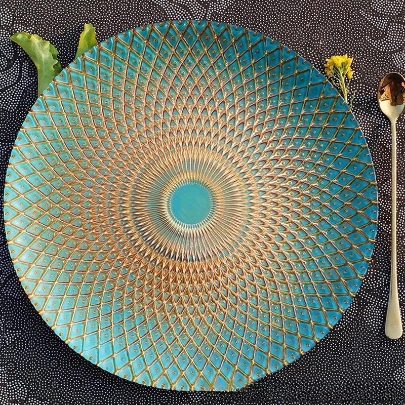 

Crystal Glass Fruit Plate with Golden Peacock Design