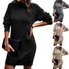 Frauen Herbst Winter Stricken Kleid Rollkragen Langarm Twist Textur Pullover Mini Kleid Einfarbig Verdickt Warme Lose Kleid