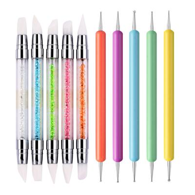 10 st Candy Color Nail Art Pens Set Doube Ended Nail Dotting Pens Nail Silikon Carving Pennor Manikyrverktyg