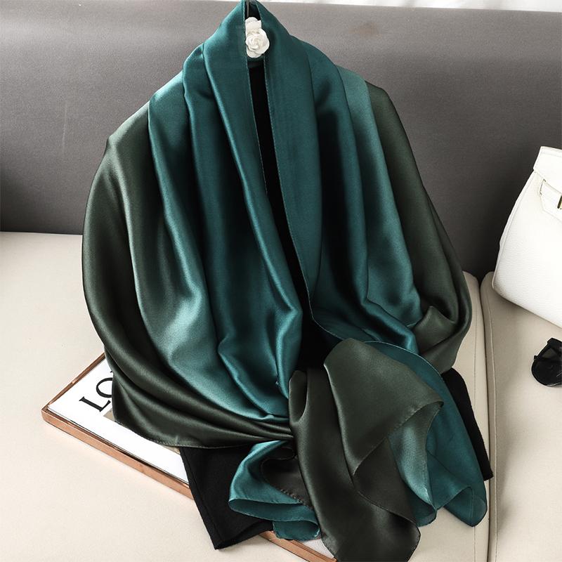 Casual Luxury Fashion Design  Silk Scarf Women Gradient Color Shawl Scarves Smooth Soft Muffler Hair Wraps Hijab