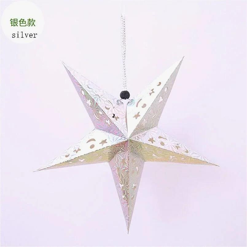 

New Christmas Paper Five-star Home Decore Pendant Christmas Star Decoration Three-dimensional Laser Five-pointed Star 30cm серебряный