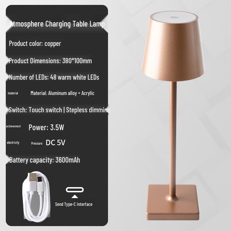 Rechargeable Touch Dimming Table Lamp - Decorative for Dining, Cafe & Bedside Night Light.