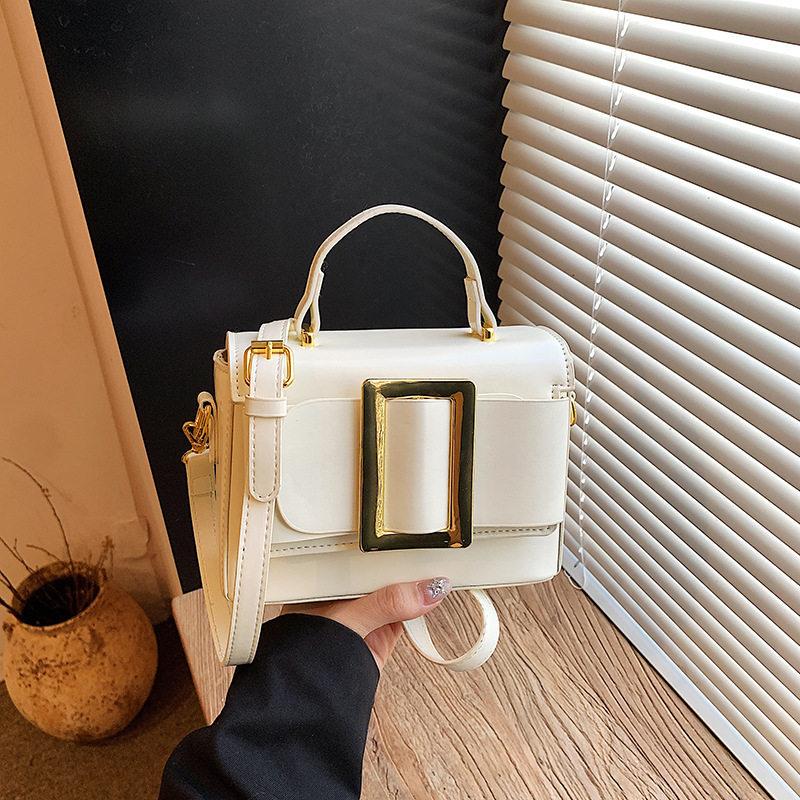 PU Hand-held Small Square Bag 2026 New Women's Casual Mini Crossbody Bags Retro Solid Color Buckle One Shoulder Pack