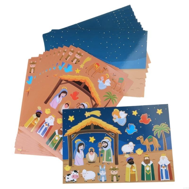 62KD Christmas Stickers Colorful Nativity Scene Decals Removable Window Stickers