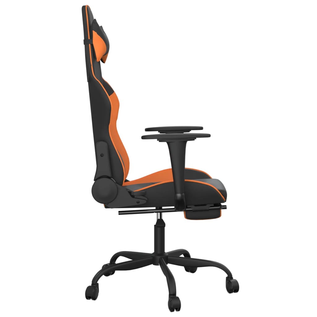 Gaming Chair with Massage Function and Footrest Black & Orange Faux Leather