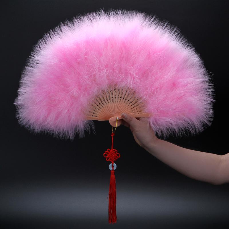 Ancient Style Qipao Feather Folding Fan for Dance and Photography