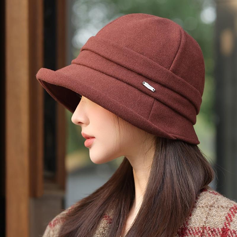Folded Temperament Bucket Hat Autumn and Winter Hat Women's Fashion Versatile Basin Hat Big Head Circumference Showing Face Small Bucket Hat