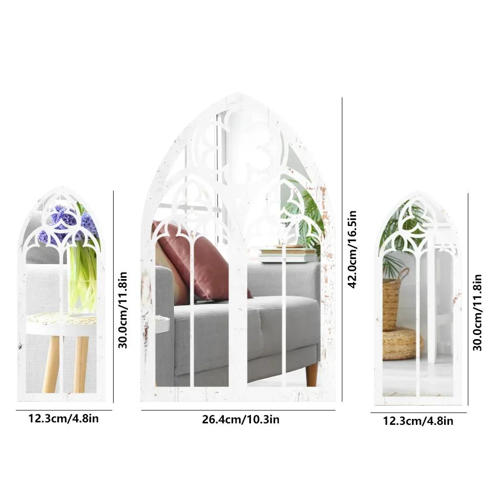 Vintage Cathedral Arch Frame Mirror Decorative Goth Mirror 1/3Pcs Gothic Mirrors Wall Decor Spooky Gothic Arched Wall Mirrors