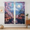 2 Panels Cherry Blossoms In Towns Under Mount Fuji Curtains   Shade and Privacy Protection   Suitable for Decorating Various Rooms