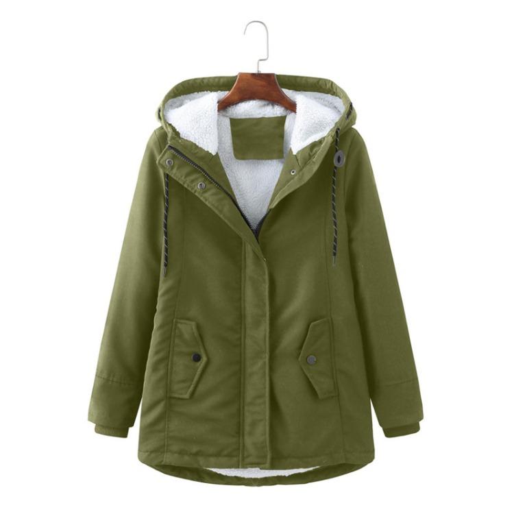 Warm Padded Cotton Coat Jacket Womens Fashion Solid Colour Hooded Autumn Winter