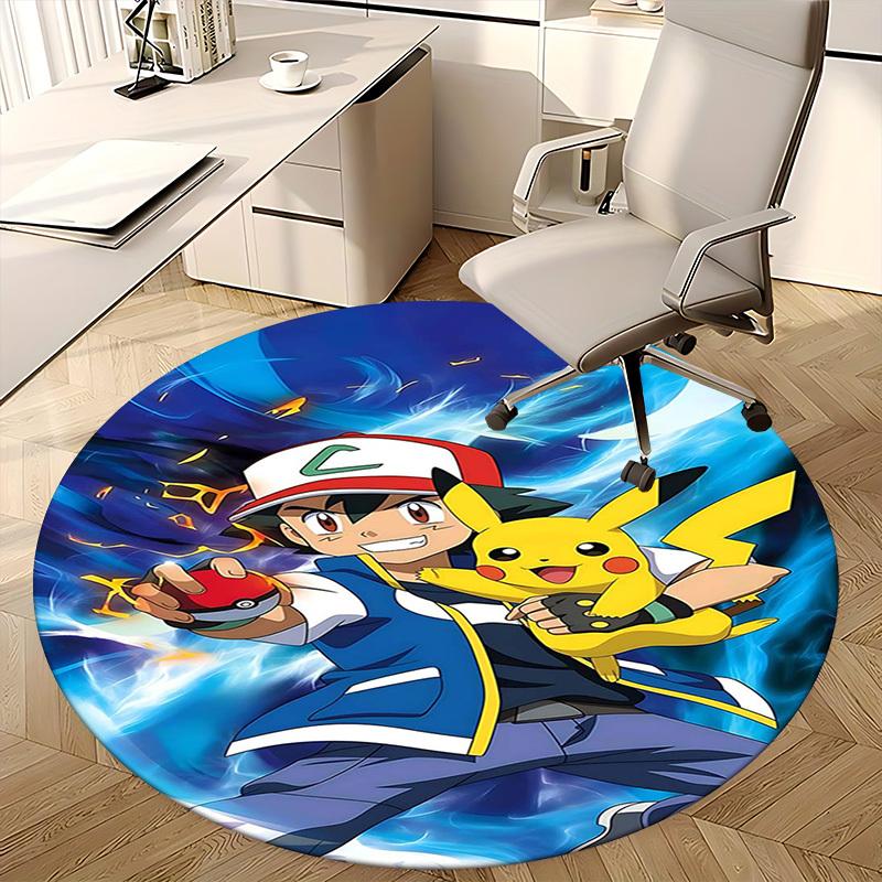 1pc Pokémon Pikachu & Ash Anime Design Round Carpet - Office Chair Mat, Non-Slip Rug for Home Decor, Living Room, Bedroom, Game Room Decoration.K030