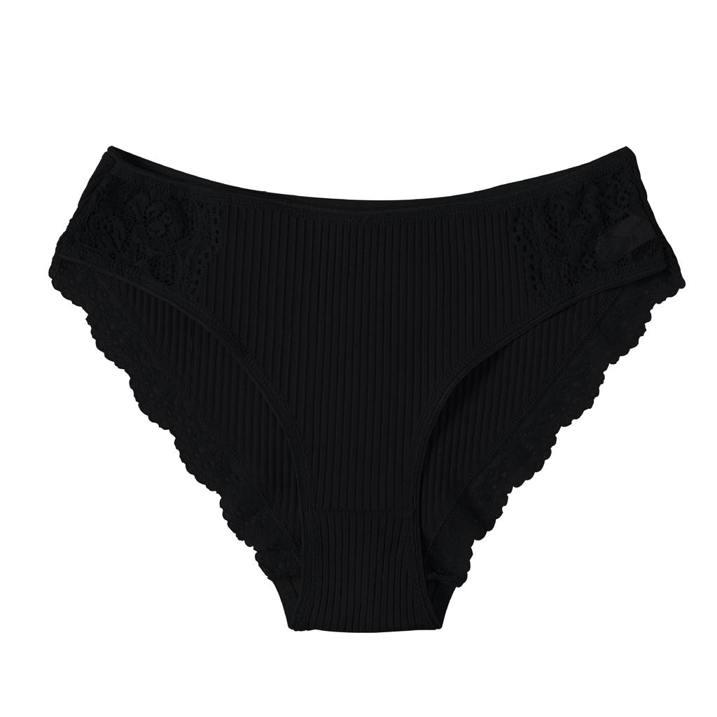 Einfarbige Damenunterwäsche aus Baumwolle mit Spitzenkanten und mittlerer Taille, dreieckige Hose, sexy Slips, Damenhöschen