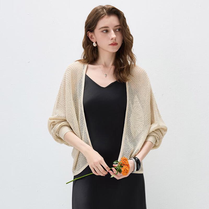 Kemengboka Women's Batwing Openwork Linen Blend Cardigan