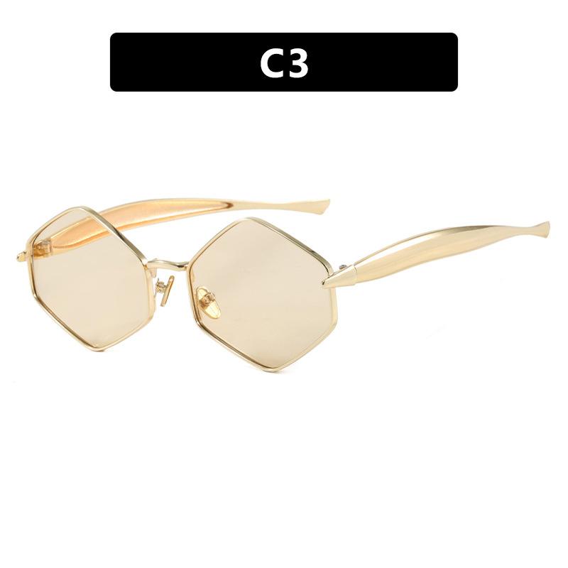 Fashionable Diamond Shaped Irregular Sunglasses Retro Metal Sun Protection High-End Concave Shaped Glasses Uv400 Shades Eyewear