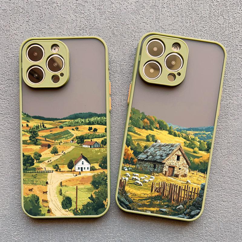 Rural Farm Scenery Pattern Phone Case For iPhone 17 16 15 14 Pro Max Plus 13 12 11 Pro Max Mini Cute Shockproof Back Cover Funda