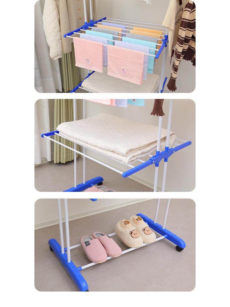Folding Towel Rack with Retractable Double Rod for Balcony and Floor Drying