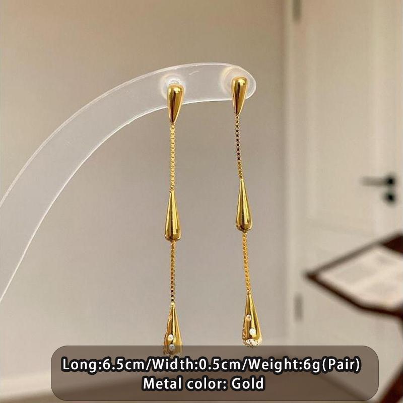 New Design With Gold Water Droplet Tassel Hanging Earrings Exquisite Jewelry For Women Versatile Commuting Ear Accessories