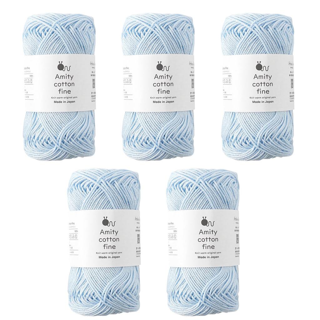 Knitworm Amity Cotton 25g Made In Light Blue Fine, 5-Pack, Medium-Fine, (Approx. 80m), 100% Cotton, Japan, 107.