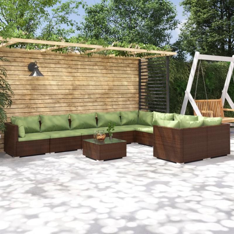 Día y Noche - Día y Noche Set muebles de jardín 10 pzas y cojines ratán sintético marrón