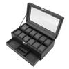 Watch Box Organizer Lychee Pattern 12 Slots Double Layer Watch Storage Box for Men Women Jewelry