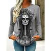 Women's Halloween 3D Printed Skull Long Sleeve Shirt Autumn Loose Casual Polyester Round Neck Fashion Casual Top