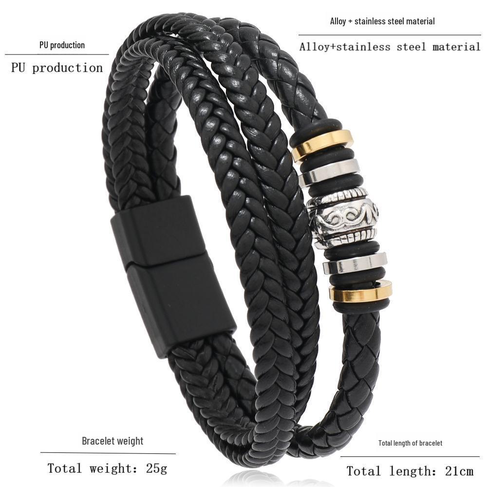 Herren Mehrschichtiges DIY Leder Handgewebtes Armband Retro-Stil