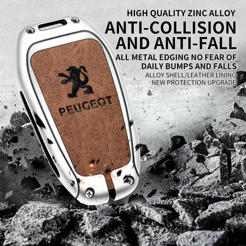 Zine Alloy Leather Car Smart Key Case Shell Cover Protector Fob For Peugeot 308 408 508 2008 3008 4008 5008 Keychain Accessories