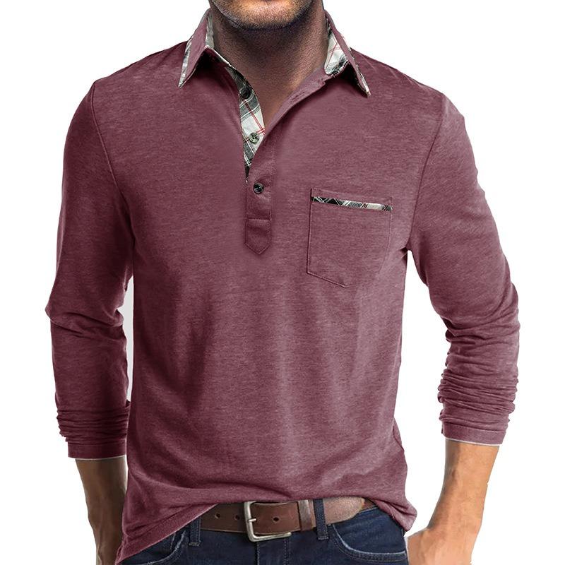 Mens Long Sleeve Lapel Casual Polo Shirt Daily Tops