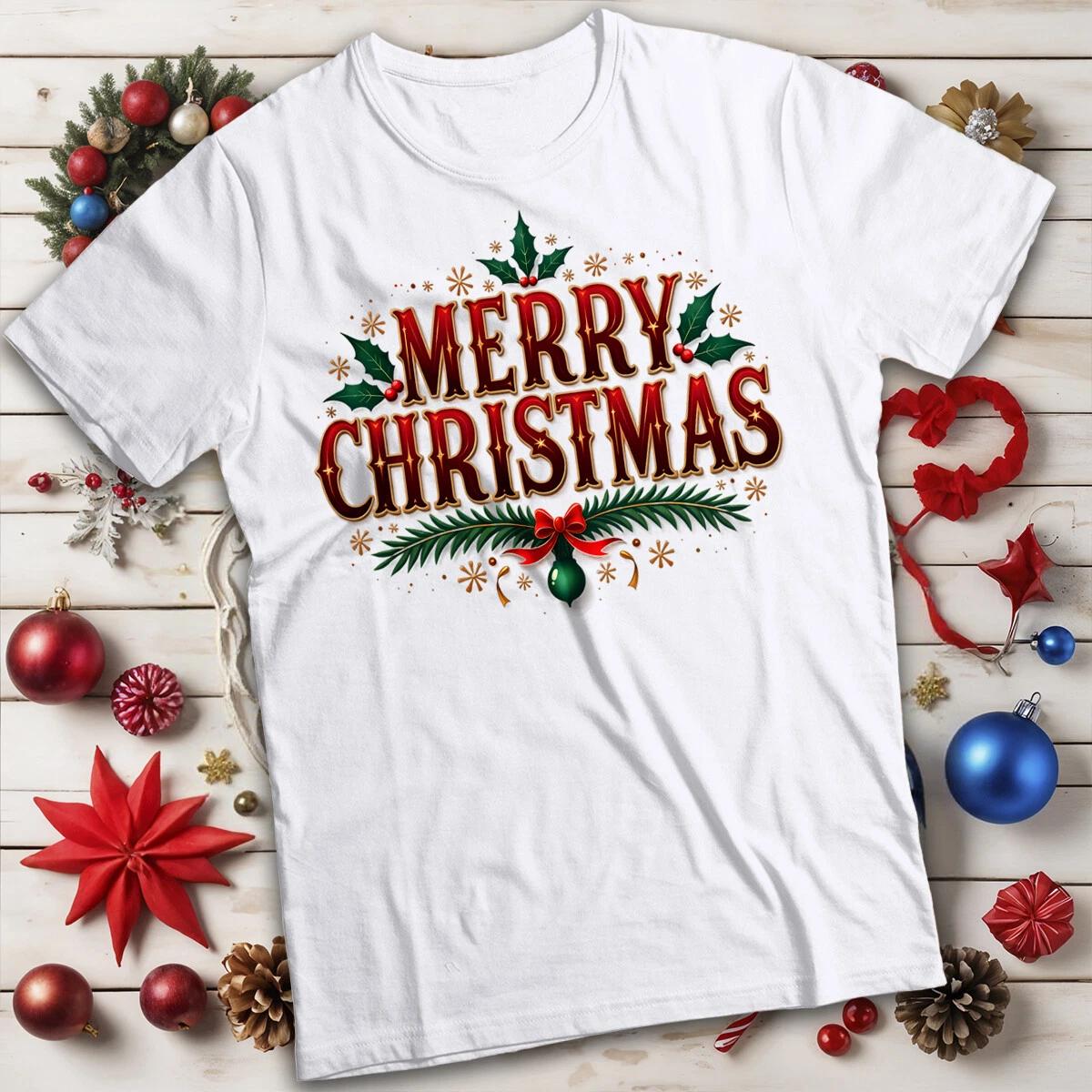 Rich Red and Gold Merry Christmas T-Shirt Tee #MC 120