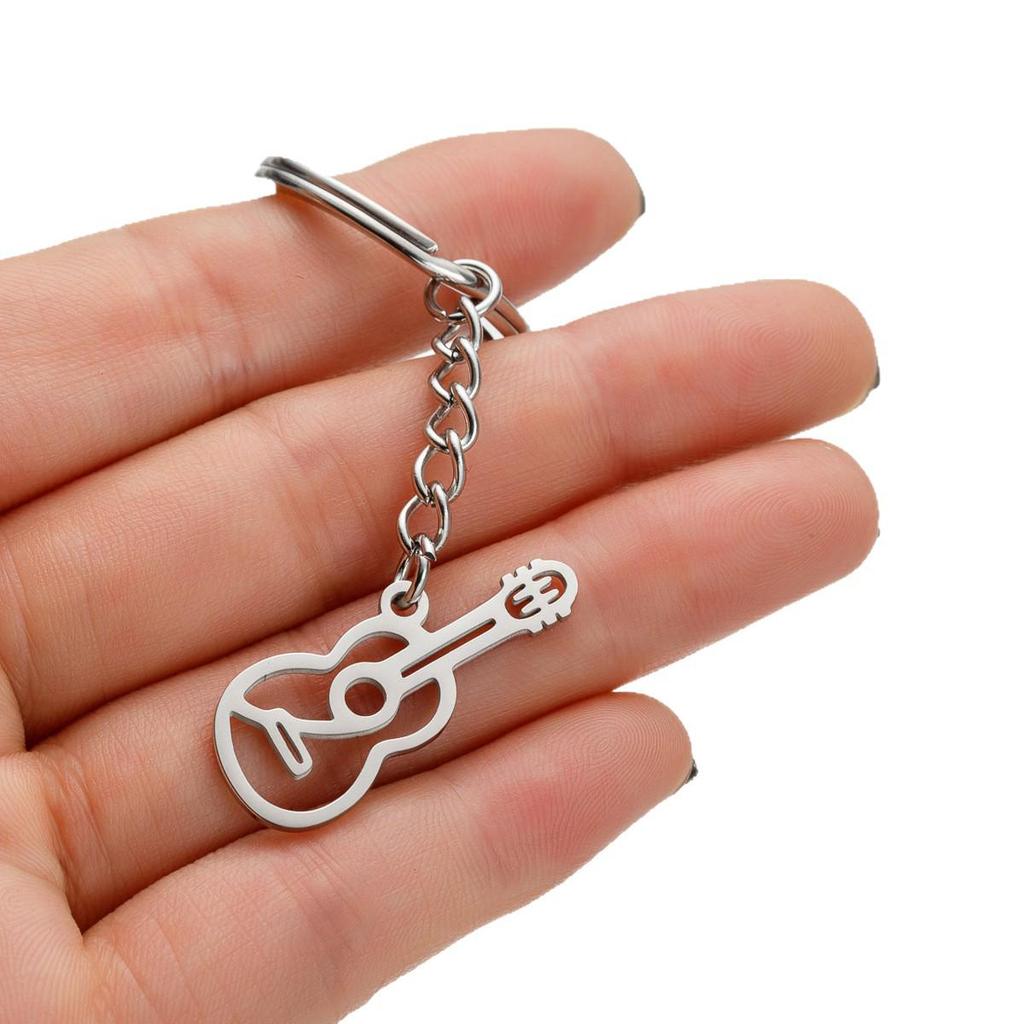 Retro Guitar & Violin Keychain: Stainless Steel 201 Music Festival Bag Charm for Men & Women