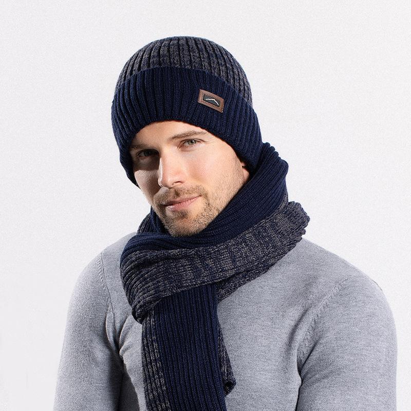 Hat Gloves Scarf Three-piece Men's Winter Outdoor Fleece Warm Ear Protection Knitted Wool Hat Women's