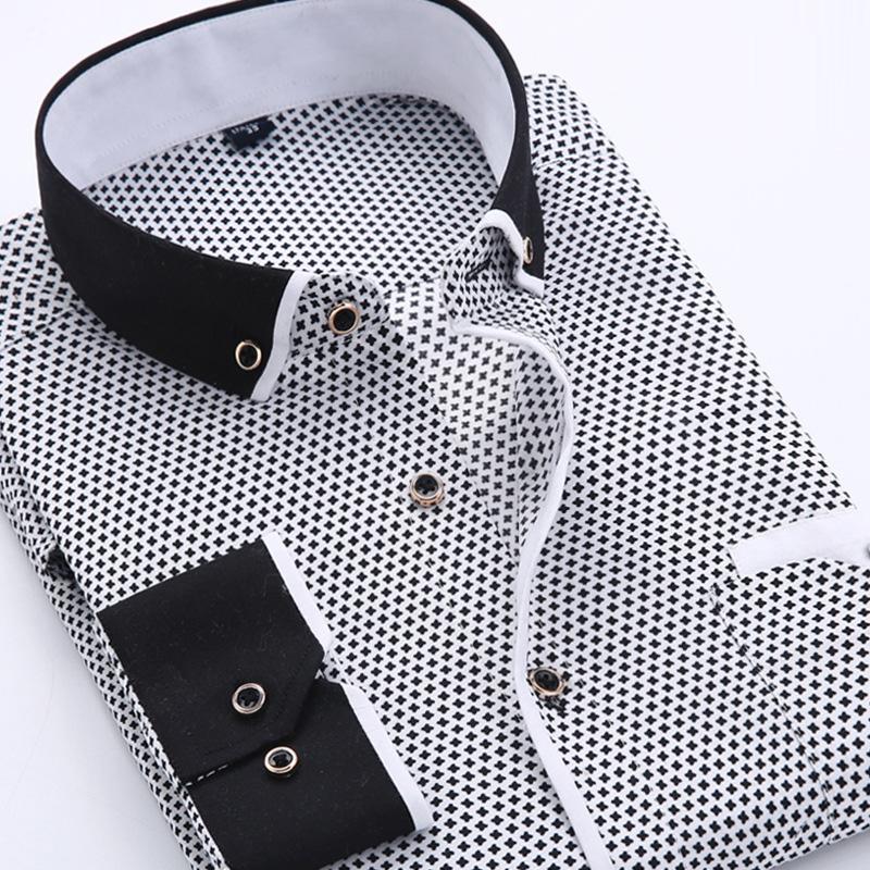 2026 Men Shirt Fashion Formal Shirts for Men Long Sleeved Printed Slim Fit Male Social Business Dress Shirt Drop Shipping MY199